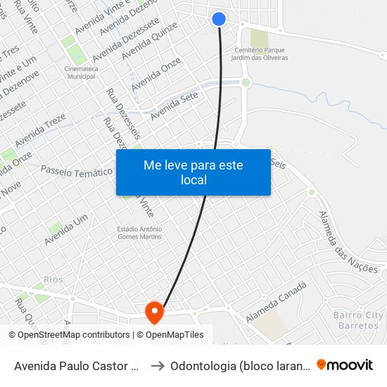 Avenida Paulo Castor Gomes, 279 to Odontologia (bloco laranjão) - unifeb map