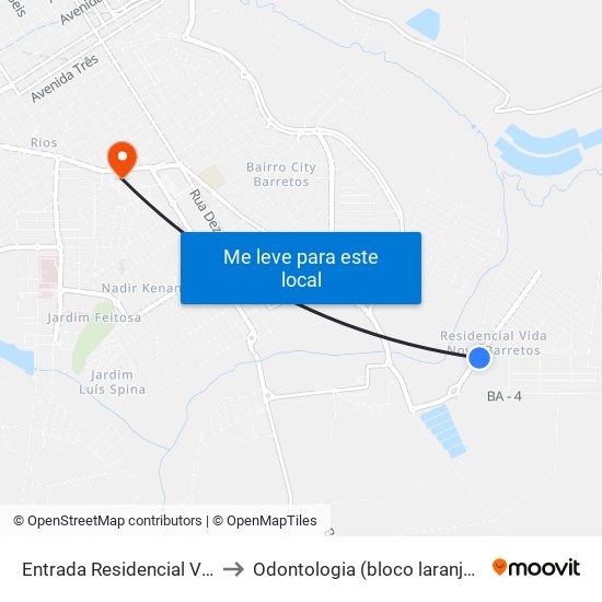 Entrada Residencial Vida Nova to Odontologia (bloco laranjão) - unifeb map