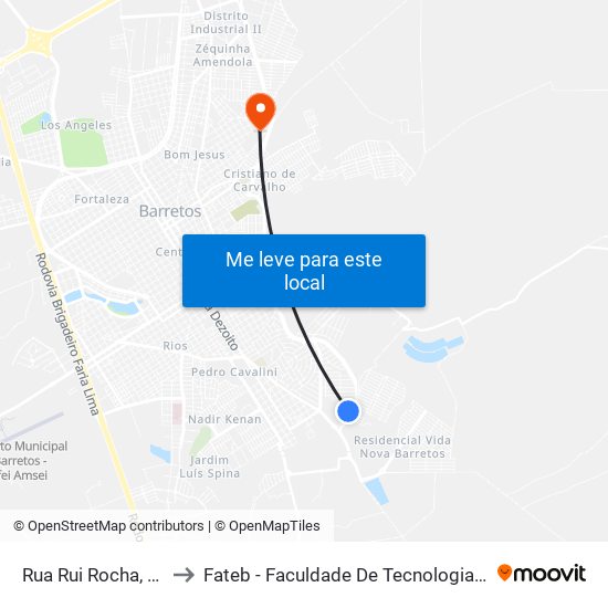 Rua Rui Rocha, 13-83 to Fateb - Faculdade De Tecnologia Barretos map