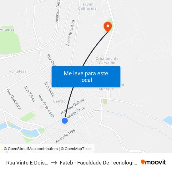 Rua Vinte E Dois, 1236 to Fateb - Faculdade De Tecnologia Barretos map