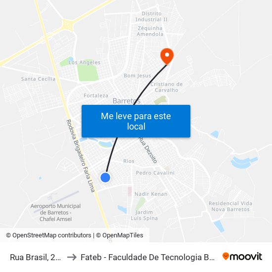 Rua Brasil, 2450 to Fateb - Faculdade De Tecnologia Barretos map