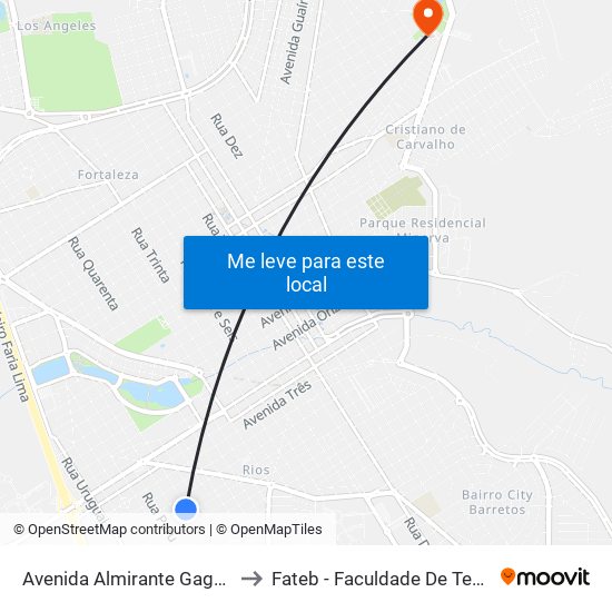 Avenida Almirante Gago Coutinho, 1121 to Fateb - Faculdade De Tecnologia Barretos map