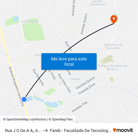Rua J O De A A,, 657-739 to Fateb - Faculdade De Tecnologia Barretos map