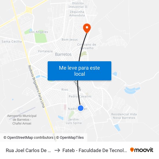 Rua Joel Carlos De Morais, 66 to Fateb - Faculdade De Tecnologia Barretos map