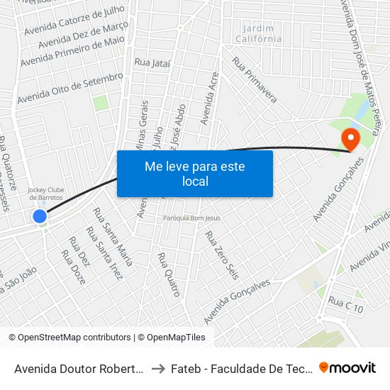 Avenida Doutor Roberto Rios, 248-296 to Fateb - Faculdade De Tecnologia Barretos map