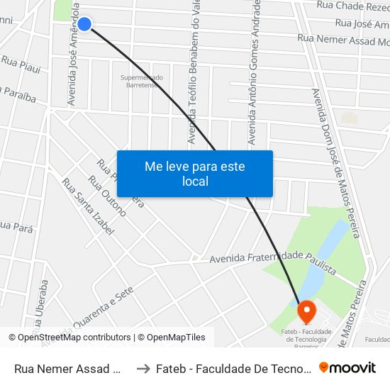 Rua Nemer Assad Morkdici, 72 to Fateb - Faculdade De Tecnologia Barretos map
