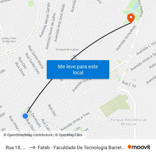 Rua 18, 62 to Fateb - Faculdade De Tecnologia Barretos map