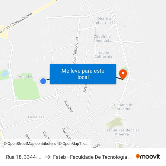 Rua 18, 3344-3438 to Fateb - Faculdade De Tecnologia Barretos map