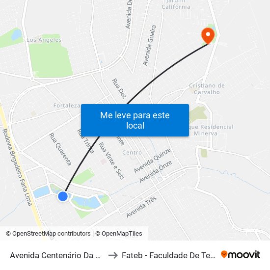 Avenida Centenário Da Abolição, 693-759 to Fateb - Faculdade De Tecnologia Barretos map