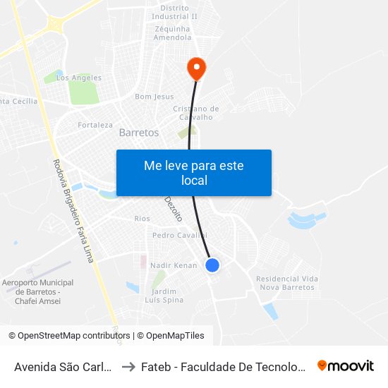 Avenida São Carlos, 2-50 to Fateb - Faculdade De Tecnologia Barretos map