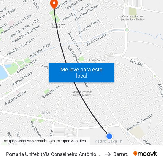 Portaria Unifeb (Via Conselheiro Antônio Prado) to Barretos map