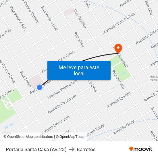 Portaria Santa Casa (Av. 23) to Barretos map