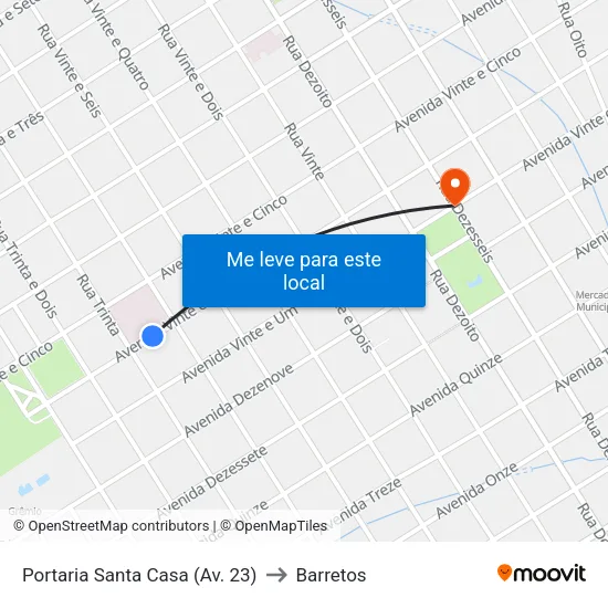 Portaria Santa Casa (Av. 23) to Barretos map