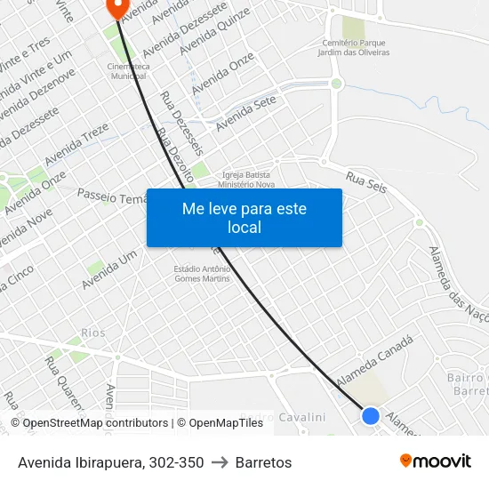 Avenida Ibirapuera, 302-350 to Barretos map