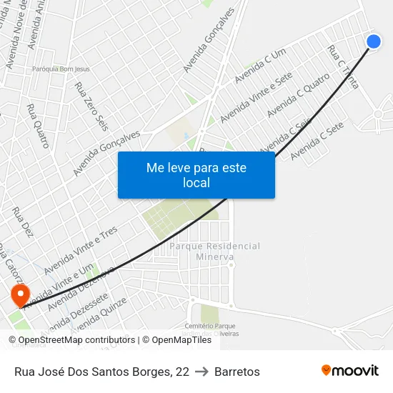 Rua José Dos Santos Borges, 22 to Barretos map