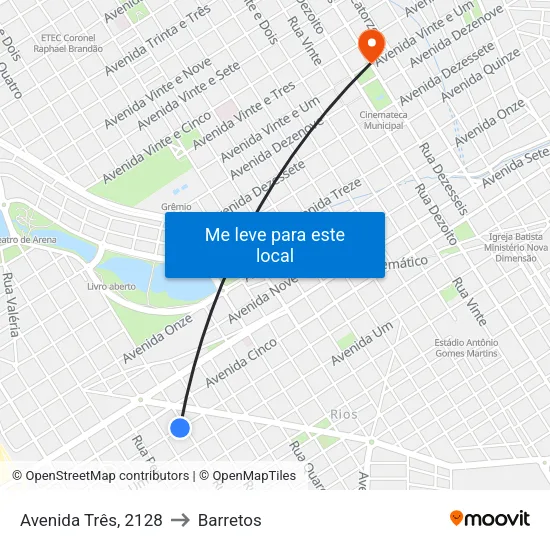 Avenida Três, 2128 to Barretos map