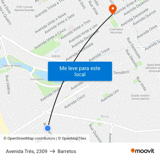 Avenida Três, 2309 to Barretos map