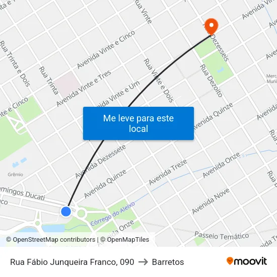 Rua Fábio Junqueira Franco, 090 to Barretos map