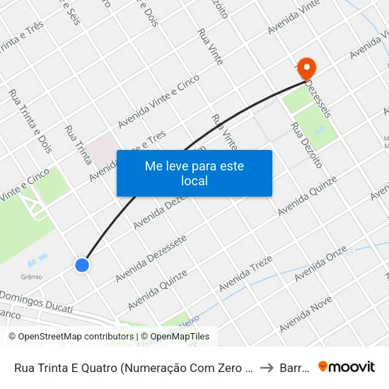 Rua Trinta E Quatro (Numeração Com Zero Inicial), 1296-1378 to Barretos map