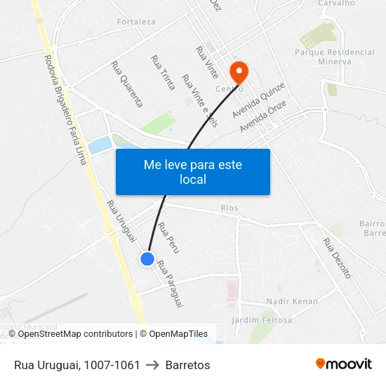 Rua Uruguai, 1007-1061 to Barretos map