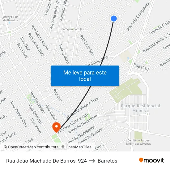 Rua João Machado De Barros, 924 to Barretos map