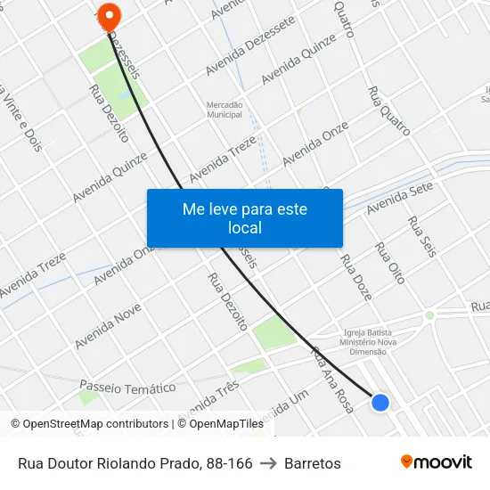 Rua Doutor Riolando Prado, 88-166 to Barretos map