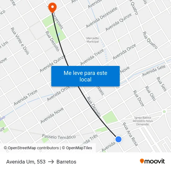 Avenida Um, 553 to Barretos map
