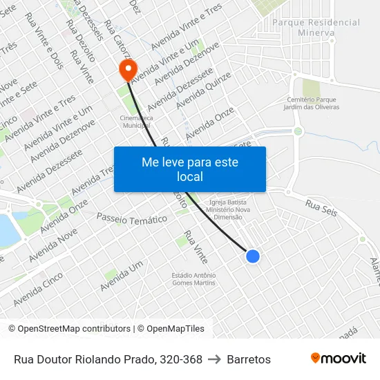 Rua Doutor Riolando Prado, 320-368 to Barretos map