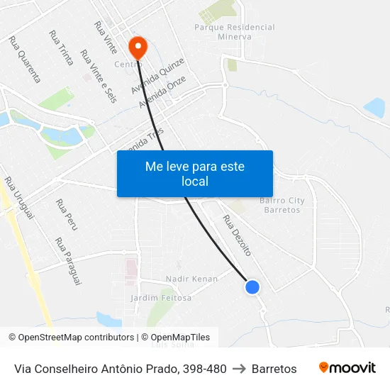 Via Conselheiro Antônio Prado, 398-480 to Barretos map
