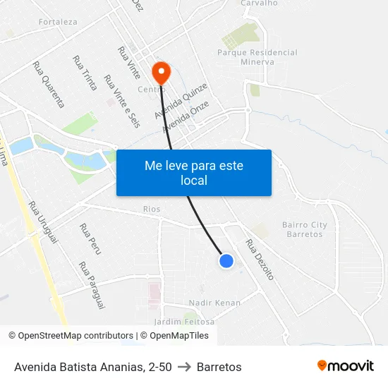 Avenida Batista Ananias, 2-50 to Barretos map