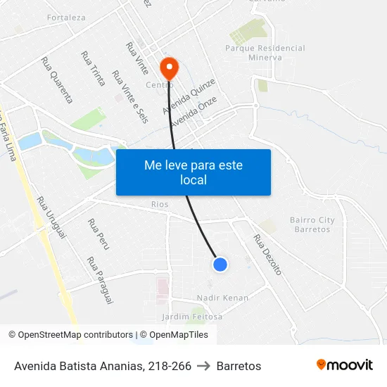 Avenida Batista Ananias, 218-266 to Barretos map