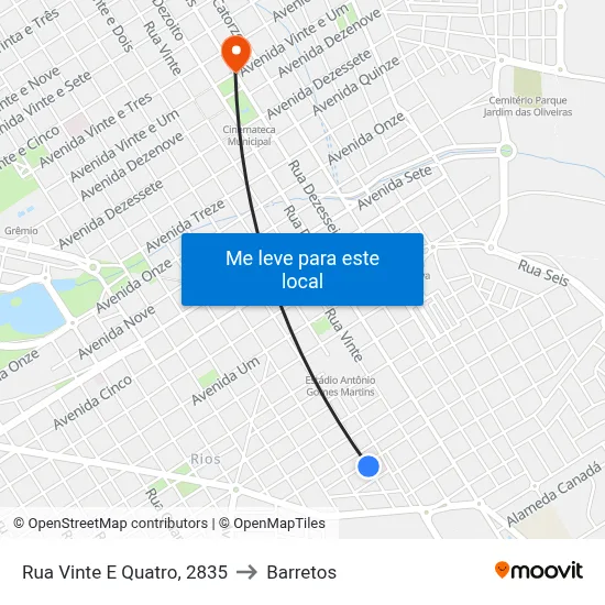 Rua Vinte E Quatro, 2835 to Barretos map