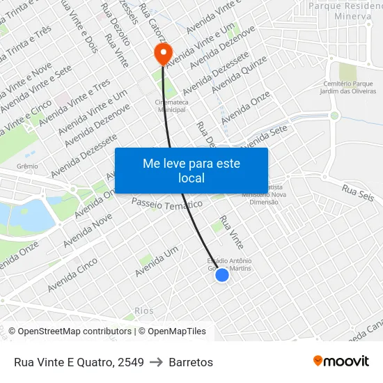 Rua Vinte E Quatro, 2549 to Barretos map