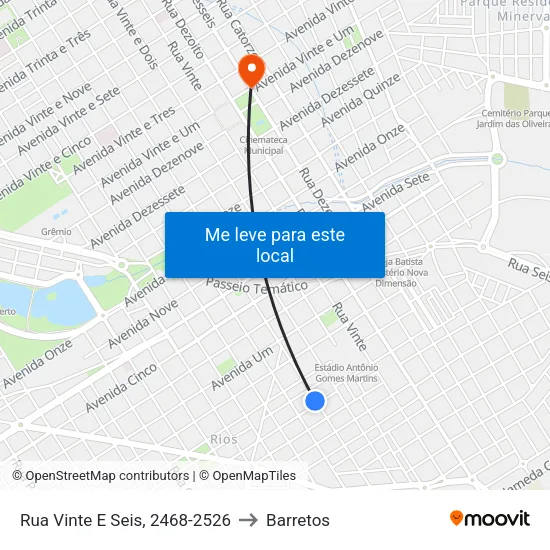 Rua Vinte E Seis, 2468-2526 to Barretos map