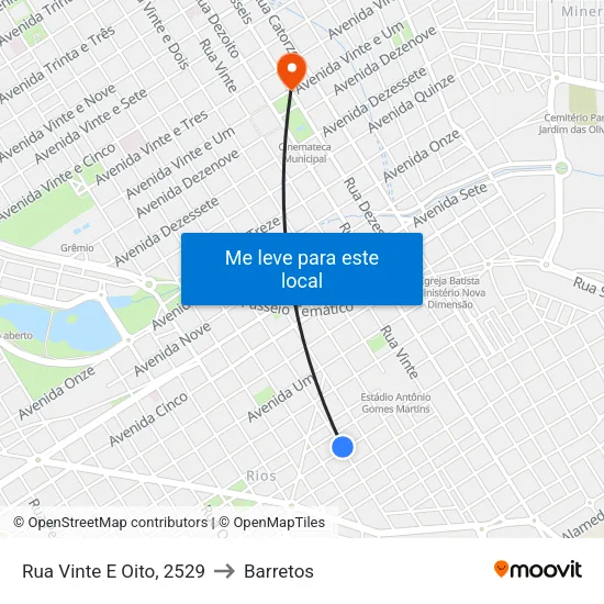 Rua Vinte E Oito, 2529 to Barretos map