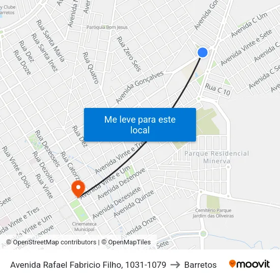 Avenida Rafael Fabricio Filho, 1031-1079 to Barretos map