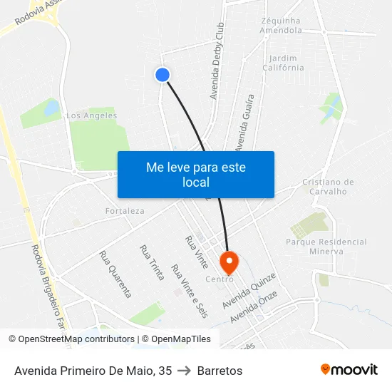 Avenida Primeiro De Maio, 35 to Barretos map