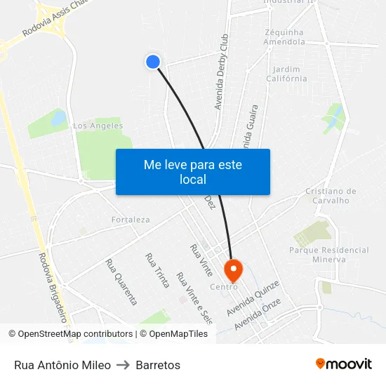 Rua Antônio Mileo to Barretos map