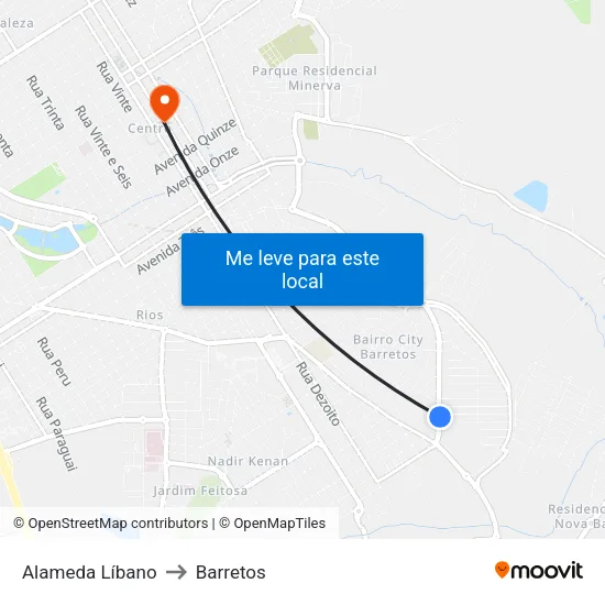 Alameda Líbano to Barretos map