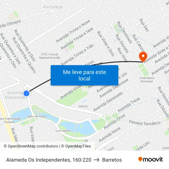 Alameda Os Independentes, 160-220 to Barretos map
