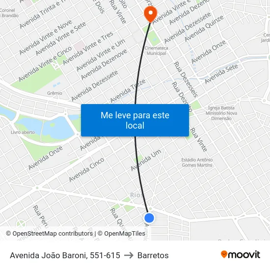 Avenida João Baroni, 551-615 to Barretos map