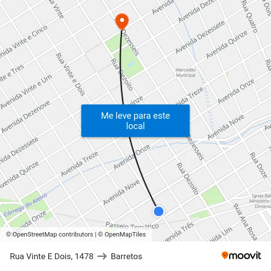 Rua Vinte E Dois, 1478 to Barretos map