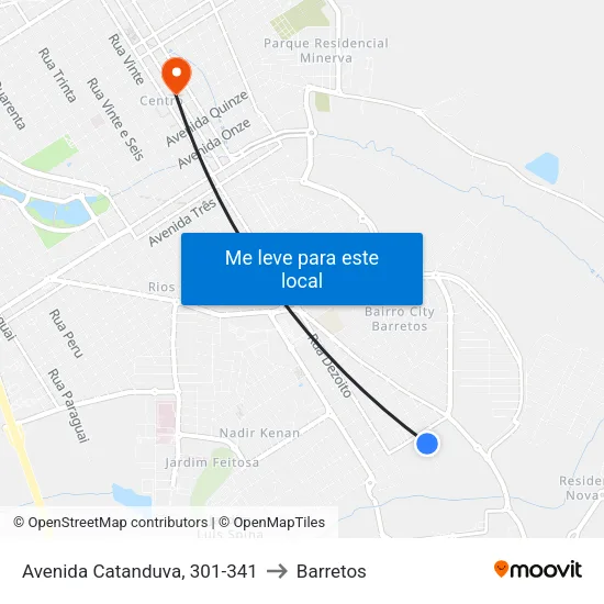 Avenida Catanduva, 301-341 to Barretos map