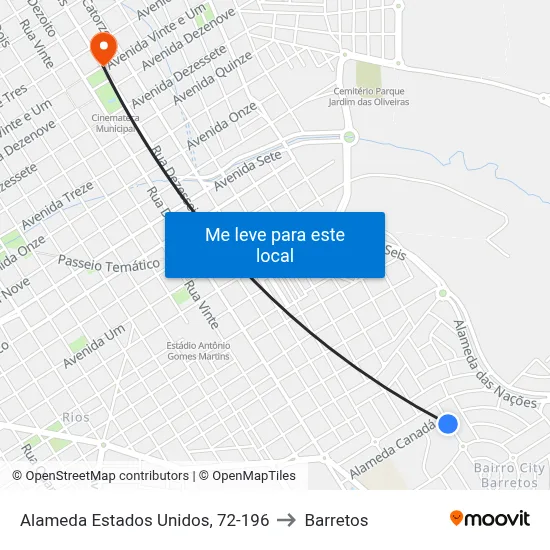Alameda Estados Unidos, 72-196 to Barretos map