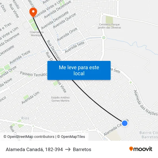 Alameda Canadá, 182-394 to Barretos map