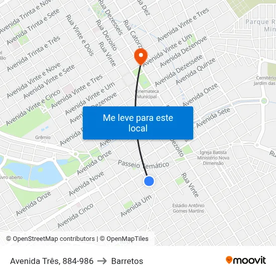 Avenida Três, 884-986 to Barretos map