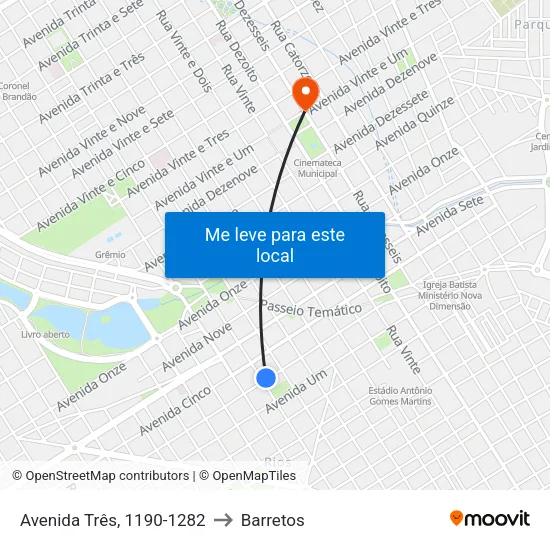 Avenida Três, 1190-1282 to Barretos map