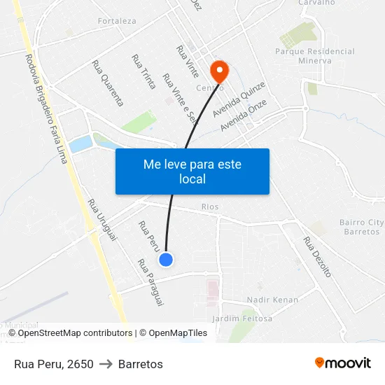 Rua Peru, 2650 to Barretos map