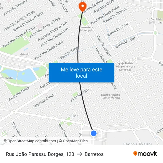 Rua João Parassu Borges, 123 to Barretos map