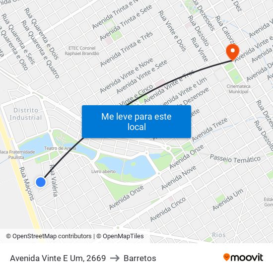 Avenida Vinte E Um, 2669 to Barretos map